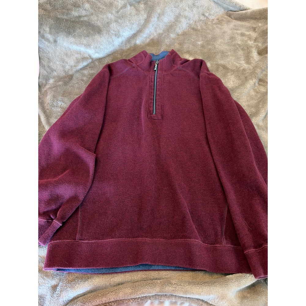 Tommy Bahama Womens Burgundy 100% Cotton Quarter Zip Pullover Sweatshirt L